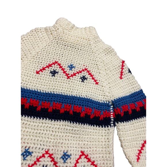Vintage Handmade‎ Crochet Women’s Long Sweater Aztec Retro Boho READ - Picture 2 of 11